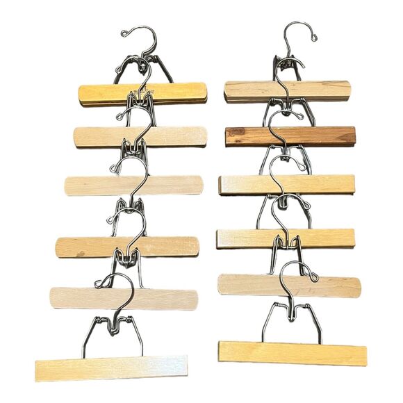 Mix Lot of 12 Vtg Light‎ Blonde Wood Metal Clothes Hanger Pant Trousers Clamp 9” main image 6